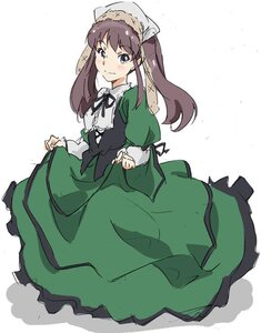 Rating: Safe Score: 0 Tags: 1girl apron brown_hair dress eyebrows_visible_through_hair frills full_body green_dress image long_hair long_sleeves looking_at_viewer puffy_sleeves ribbon sidelocks skirt_hold smile solo suiseiseki twintails white_background User: admin