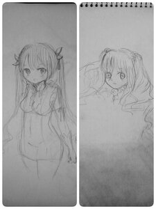 Rating: Safe Score: 0 Tags: 1girl border dress greyscale hatsune_miku image kirakishou long_hair looking_at_viewer monochrome open_mouth simple_background sketch solo traditional_media twintails white_background User: admin