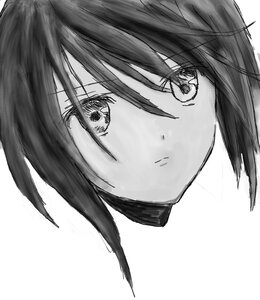 Rating: Safe Score: 0 Tags: 1girl bangs close-up closed_mouth face greyscale hair_between_eyes image looking_at_viewer monochrome portrait simple_background solo souseiseki white_background User: admin