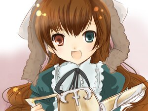 Rating: Safe Score: 0 Tags: 1girl :d blush brown_hair dress frills green_dress heterochromia image long_hair long_sleeves open_mouth simple_background smile solo suiseiseki upper_body very_long_hair User: admin