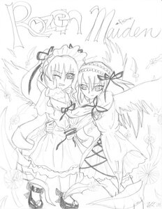 Rating: Safe Score: 0 Tags: 2girls dress feathers frills greyscale image long_hair long_sleeves looking_at_viewer monochrome multiple_girls one_eye_closed open_mouth pair ribbon shinku siblings sisters smile suigintou wings User: admin