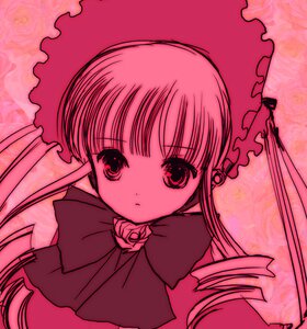 Rating: Safe Score: 0 Tags: 1girl bangs bonnet bowtie capelet dress drill_hair expressionless flower hat image long_hair looking_at_viewer monochrome pink_background pink_rose pink_theme red_theme rose shinku simple_background solo twin_drills twintails upper_body User: admin