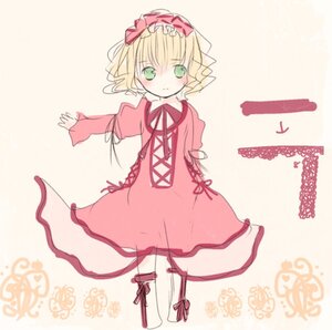 Rating: Safe Score: 0 Tags: 1girl bangs blonde_hair blush bow dress full_body green_eyes hina_ichigo hinaichigo image long_sleeves looking_at_viewer pantyhose pink_bow pink_dress puffy_sleeves red_dress short_hair smile solo standing User: admin