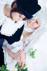 Rating: Safe Score: 0 Tags: 2girls bangs brown_hair closed_eyes dress flower hat lips long_hair multiple_cosplay multiple_girls smile tagme veil white_hair User: admin