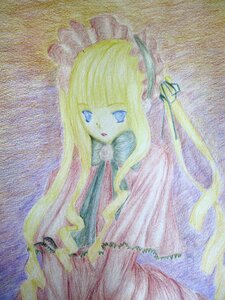 Rating: Safe Score: 0 Tags: 1girl blonde_hair blue_eyes bow image long_hair shinku solo traditional_media watercolor_(medium) User: admin