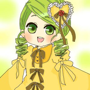 Rating: Safe Score: 0 Tags: 1girl :d drill_hair flower gradient gradient_background green_eyes green_hair hat image kanaria looking_at_viewer open_mouth ribbon rose smile solo twin_drills yellow_dress User: admin