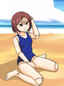 Rating: Safe Score: 0 Tags: 1girl amputee android anklet barefoot beach blurry bracelet brown_hair depth_of_field doll_joints feet green_eyes heterochromia image jewelry joints one-piece_swimsuit outdoors pool poolside robot_joints school_swimsuit short_hair sitting smile solo souseiseki swimsuit thighhighs white_legwear User: admin