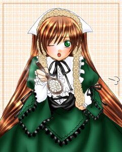 Rating: Safe Score: 0 Tags: 1girl ;o brown_hair dress frills green_dress green_eyes image long_hair long_sleeves looking_at_viewer one_eye_closed open_mouth simple_background solo suiseiseki twintails very_long_hair User: admin