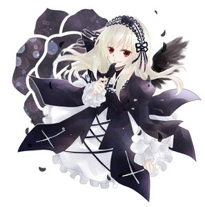 Rating: Safe Score: 0 Tags: 1girl black_ribbon black_wings dress feathers flower frilled_sleeves frills hairband image long_hair long_sleeves looking_at_viewer petals red_eyes ribbon rose smile solo suigintou wide_sleeves wings User: admin