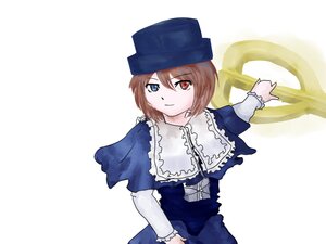 Rating: Safe Score: 0 Tags: 1girl blue_dress blue_headwear brown_hair capelet dress hat heterochromia image long_sleeves looking_at_viewer red_eyes simple_background smile solo souseiseki striped white_background User: admin