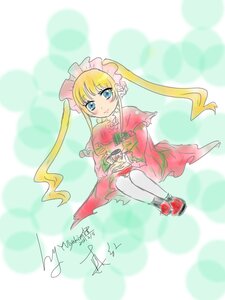 Rating: Safe Score: 0 Tags: 1girl bangs blonde_hair blue_eyes blush dress flower full_body image long_hair long_sleeves looking_at_viewer red_dress shinku sidelocks signature sitting solo twintails User: admin