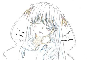 Rating: Safe Score: 0 Tags: 1girl barasuishou blush image long_hair long_sleeves monochrome open_mouth simple_background solo surprised upper_body white_background User: admin