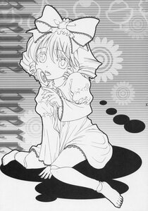 Rating: Safe Score: 0 Tags: 1girl barefoot bow dress drill_hair feet greyscale hinaichigo image looking_at_viewer monochrome sitting solo User: admin