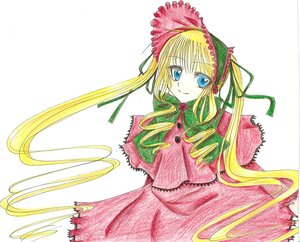 Rating: Safe Score: 0 Tags: 1girl blonde_hair blue_eyes bonnet bow bowtie capelet dress green_bow green_neckwear image long_hair long_sleeves looking_at_viewer red_dress shinku simple_background smile solo twintails very_long_hair white_background User: admin