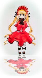 Rating: Safe Score: 0 Tags: 1girl blonde_hair blue_eyes bonnet bow dress expressionless full_body image long_hair long_sleeves looking_at_viewer red_dress shinku shoes solo standing very_long_hair User: admin