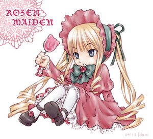 Rating: Safe Score: 0 Tags: 1girl blonde_hair bloomers blue_eyes bonnet bow bowtie dress drill_hair food full_body image long_hair long_sleeves red_dress rose shinku shoes simple_background sitting solo twin_drills twintails underwear very_long_hair white_background white_legwear User: admin