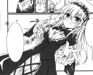 Rating: Safe Score: 0 Tags: 1girl blush breasts dress glasses gothic_lolita greyscale hairband image lolita_hairband long_hair long_sleeves monochrome multiple_girls smile solo suigintou User: admin