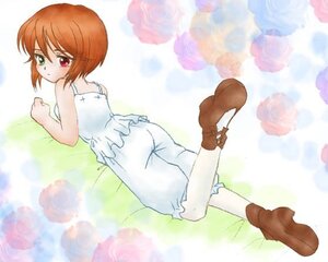 Rating: Safe Score: 0 Tags: 1girl bloomers blush boots brown_footwear brown_hair flower full_body green_eyes heterochromia image looking_at_viewer looking_back red_eyes short_hair sleeveless solo souseiseki underwear water User: admin