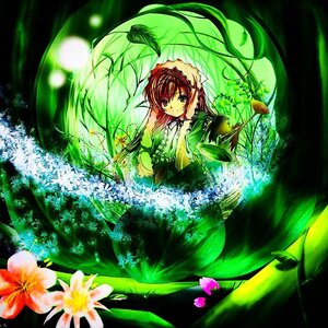 Rating: Safe Score: 0 Tags: 1girl brown_hair dress flower frills green_dress image long_hair long_sleeves looking_at_viewer smile solo suiseiseki User: admin