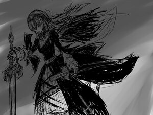Rating: Safe Score: 0 Tags: 1girl dress greyscale hairband holding holding_sword holding_weapon image long_hair long_sleeves looking_at_viewer monochrome solo suigintou sword weapon wings User: admin