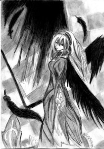 Rating: Safe Score: 0 Tags: 1girl auto_tagged bird black_wings crow dress feathered_wings feathers greyscale hairband image long_hair long_sleeves looking_at_viewer monochrome solo standing suigintou very_long_hair wings User: admin