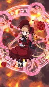 Rating: Safe Score: 0 Tags: 1girl blonde_hair blue_eyes bonnet bow dress flower image long_hair long_sleeves looking_at_viewer magic_circle petals red_capelet red_dress red_flower red_rose rose shinku shoes solo twintails very_long_hair User: admin