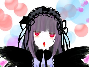 Rating: Safe Score: 0 Tags: 1girl bangs black_dress blush bow dress flower image long_hair looking_at_viewer open_mouth red_eyes solo suigintou wings User: admin