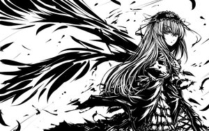 Rating: Safe Score: 0 Tags: 1girl dress flower greyscale hairband image lolita_hairband long_hair long_sleeves looking_at_viewer monochrome solo suigintou very_long_hair wings User: admin