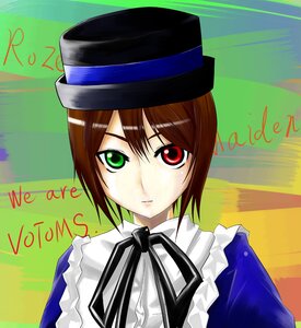 Rating: Safe Score: 0 Tags: 1girl bangs black_ribbon blue_dress brown_hair closed_mouth collar frills green_background green_eyes hat heterochromia image long_sleeves looking_at_viewer red_eyes ribbon short_hair solo souseiseki upper_body User: admin