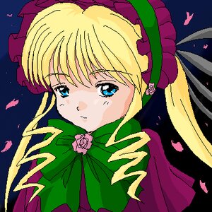 Rating: Safe Score: 0 Tags: 1girl blonde_hair blue_eyes bonnet bow flower green_bow image long_hair looking_at_viewer petals pink_flower ribbon rose shinku solo twintails User: admin