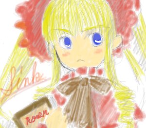 Rating: Safe Score: 0 Tags: 1girl blonde_hair blue_eyes blush bow drill_hair hat image long_hair long_sleeves motion_blur red_bow shinku solo twin_drills upper_body User: admin