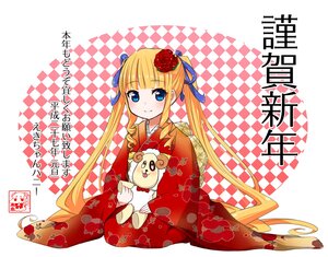 Rating: Safe Score: 0 Tags: 1girl argyle argyle_background bangs blonde_hair blue_eyes blush checkered checkered_background checkered_floor checkered_kimono chinese_zodiac closed_mouth eyebrows_visible_through_hair floral_print flower hair_flower hair_ornament hair_ribbon japanese_clothes kimono long_hair looking_at_viewer new_year red_flower red_kimono ribbon rose shinku sidelocks smile solo tile_floor tiles twin_drills twintails very_long_hair wide_sleeves User: admin