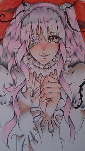 Rating: Safe Score: 0 Tags: 1girl dress eyepatch flower frills hair_flower image kaname_madoka kirakishou long_hair looking_at_viewer pink_hair rose smile solo traditional_media ultimate_madoka upper_body User: admin