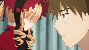 Rating: Safe Score: 0 Tags: 1boy 1girl blonde_hair blush bonnet bow brown_hair closed_eyes drill_hair flower image long_hair rose shinku solo twin_drills User: admin