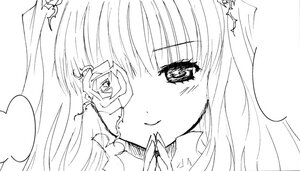 Rating: Safe Score: 0 Tags: 1girl close-up flower greyscale image kirakishou lineart long_hair looking_at_viewer monochrome rose simple_background smile solo white_background User: admin