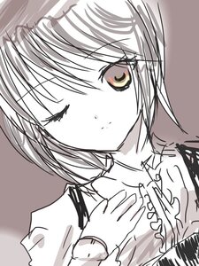 Rating: Safe Score: 0 Tags: 1girl blush closed_mouth eyebrows_visible_through_hair hariruri image monochrome short_hair simple_background sketch smile solo souseiseki upper_body User: admin