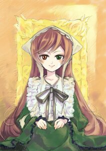 Rating: Safe Score: 0 Tags: 1girl brown_hair dress frills green_dress green_eyes heterochromia image long_hair long_sleeves looking_at_viewer red_eyes smile solo suiseiseki very_long_hair User: admin