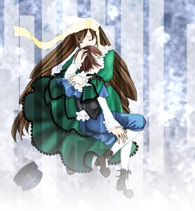 Rating: Safe Score: 0 Tags: 2girls bonnet boots brown_hair closed_eyes dress green_dress hat image long_hair long_sleeves multiple_girls outdoors pair pantyhose souseiseki suiseiseki very_long_hair white_legwear User: admin