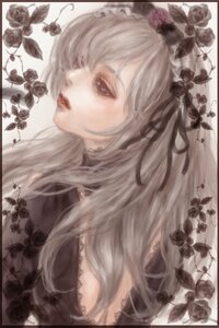 Rating: Safe Score: 0 Tags: 1girl border flower frame gothic_lolita image lace letterboxed lips lipstick lolita_fashion long_hair makeup profile purple_eyes red_rose rose silver_hair solo suigintou white_hair User: admin