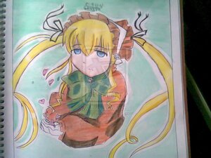 Rating: Safe Score: 0 Tags: 1girl blonde_hair blue_eyes bonnet bow bowtie dress image long_hair long_sleeves looking_at_viewer marker_(medium) photo red_dress shikishi shinku simple_background solo tears traditional_media twintails upper_body User: admin