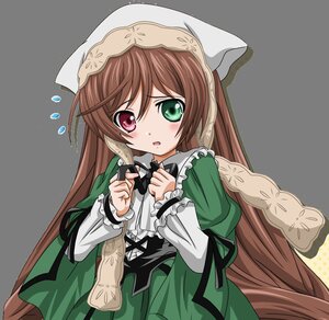 Rating: Safe Score: 3 Tags: 1girl blush brown_hair commentary_request dress flying_sweatdrops frills green_dress green_eyes hat head_scarf heterochromia image long_hair long_sleeves looking_at_viewer red_eyes rozen_maiden simple_background solo suiseiseki takumi_(rozen_garten) very_long_hair white_background User: admin