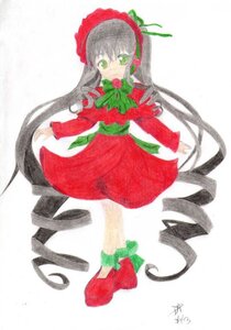 Rating: Safe Score: 0 Tags: 1girl bow dress flower full_body green_bow green_eyes image long_hair long_sleeves looking_at_viewer marker_(medium) pantyhose red_dress red_footwear rose shinku simple_background solo standing traditional_media very_long_hair white_background User: admin