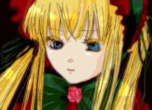 Rating: Safe Score: 0 Tags: 1girl bangs blonde_hair blue_eyes bow bowtie face flower image long_hair looking_at_viewer portrait rose shinku simple_background solo User: admin
