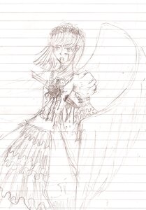 Rating: Safe Score: 0 Tags: 1girl dress emphasis_lines frills image long_hair long_sleeves monochrome sketch solo suigintou User: admin