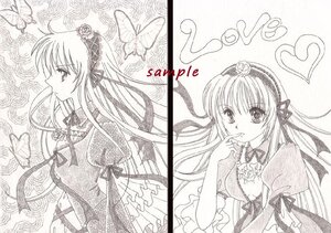 Rating: Safe Score: 0 Tags: 2girls blue_butterfly bug butterfly dress flower greyscale hairband image insect long_hair long_sleeves monochrome multiple_girls profile ribbon solo suigintou traditional_media upper_body User: admin