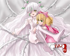 Rating: Safe Score: 0 Tags: 2girls blonde_hair boots bow cross-laced_footwear dress drill_hair eyepatch flower frills green_eyes hina_ichigo hinaichigo image kirakishou long_hair multiple_girls pair pink_bow pink_dress rose shinku shoes very_long_hair yellow_eyes User: admin