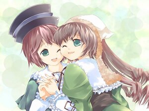 Rating: Safe Score: 0 Tags: 2girls :d bangs blush brown_hair corset dress drill_hair frills green_dress green_eyes hat holding_hands image interlocked_fingers lolita_fashion long_hair long_sleeves looking_at_viewer multiple_girls one_eye_closed open_mouth pair ribbon rozen_maiden short_hair siblings sisters smile souseiseki suiseiseki top_hat twin_drills twins twintails very_long_hair yugusa_yuube User: admin