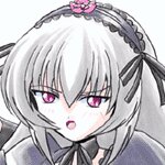 Rating: Safe Score: 0 Tags: 1girl dress hair_ribbon image long_sleeves looking_at_viewer ribbon silver_hair simple_background solo suigintou User: admin