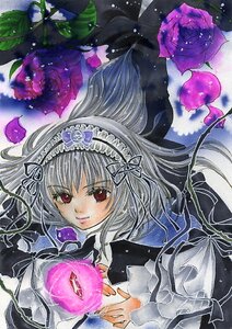 Rating: Safe Score: 0 Tags: 1girl flower frills hairband image long_hair looking_at_viewer pink_rose purple_flower purple_rose red_eyes red_flower red_rose ribbon rose silver_hair smile solo suigintou thorns traditional_media User: admin