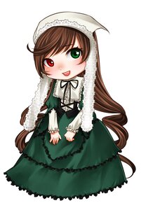 Rating: Safe Score: 0 Tags: 1girl :d blush brown_hair dress frills green_dress green_eyes head_scarf heterochromia image long_hair long_sleeves looking_at_viewer open_mouth red_eyes simple_background smile solo suiseiseki very_long_hair white_background User: admin